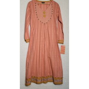 Pakistani Indian Long Dress New NWT Size M Embroidered Beaded 0396